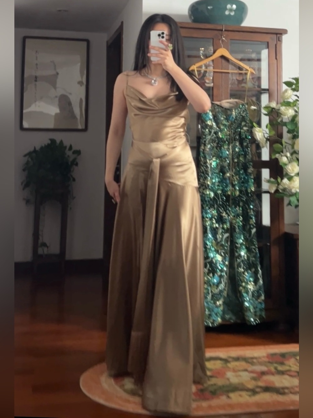 Bronx & Banco LEO Gold Satin HighSlit Tassel Embellished SlipGown Dress XL NWOT
